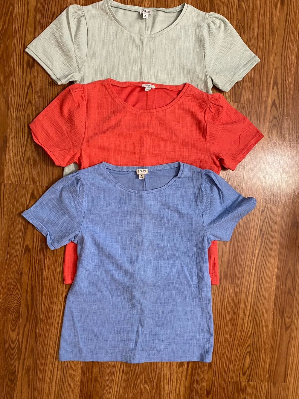 J. Crew Short Sleeve Tees in Blue, Coral & Mint